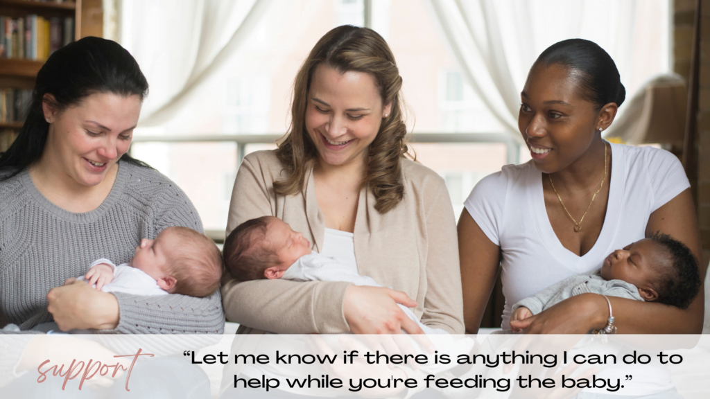 breastfeeding and formula-feeding moms supporting each other.